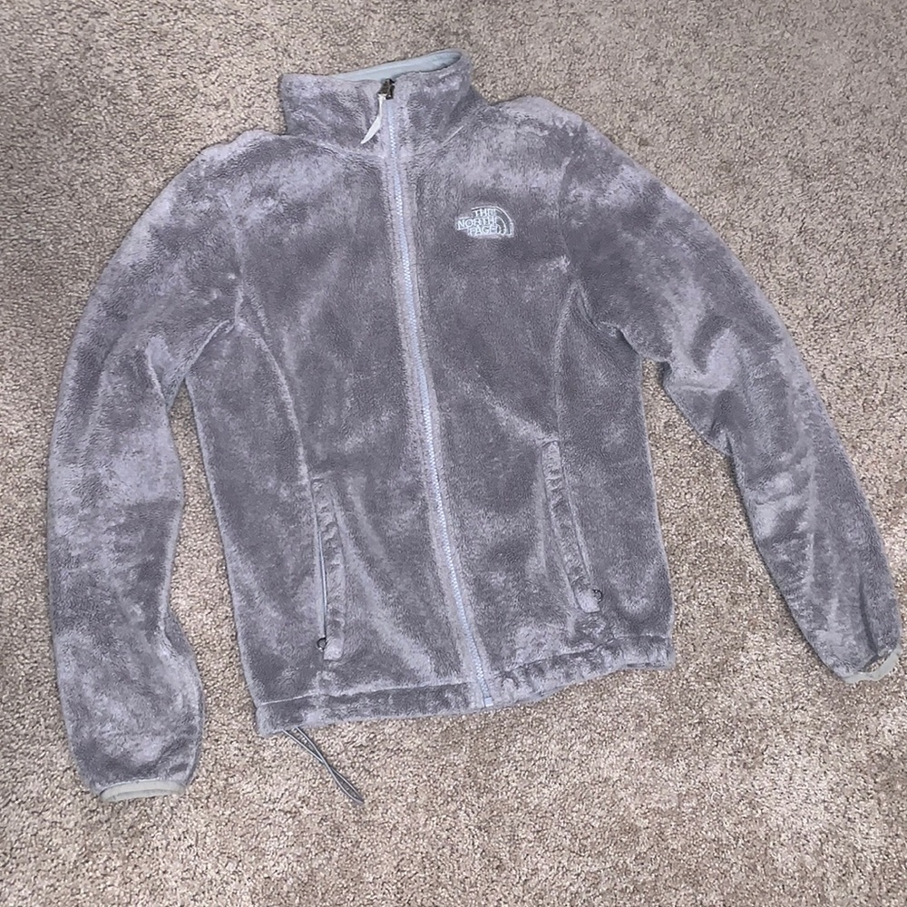 Grey North Face Fuzzy Zip Up
